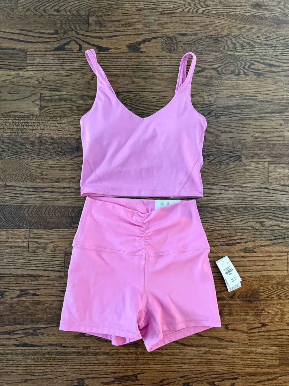 New Hollister Pink V-Neck Cropped Tank and Bike Shorts Set